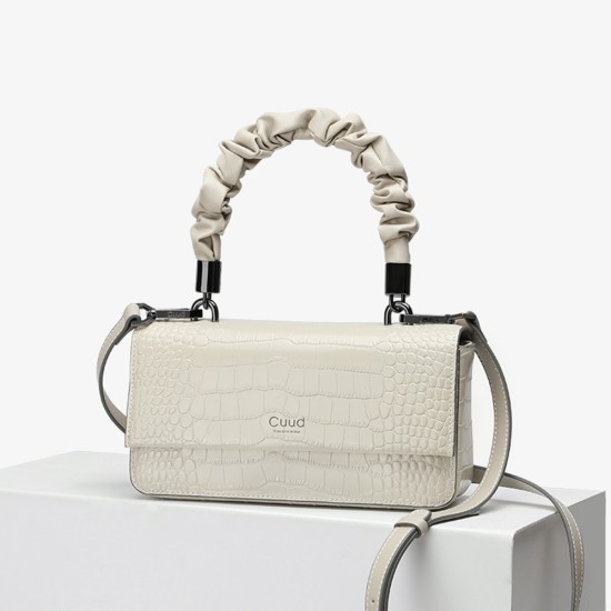 Leather handbag, one shoulder crossbody bag, white mini square bag - Memoo.com